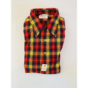 Vintage Sage Allen Plaid Wool Blend Flannel Shirt, Men's Size L, 16-16 1/2, NOS